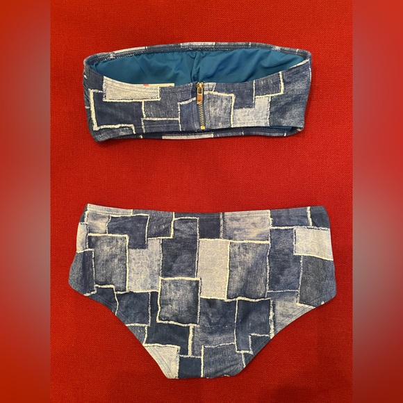 MICHAEL Michael Kors - Bandeau Bikini & Side Zip Bottom - Denim Patchwork - XS - Picture 5 of 12